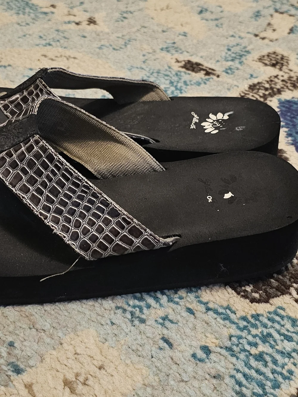 Yellow Box Women's Black Sandal with Metallic Croc-Print Straps - Picture 5 of 6